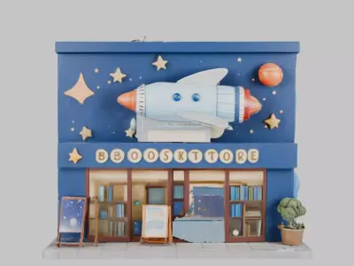 Galactic Book Nook Diorama Low-poly 3D model