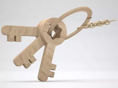 Keychain with Wooden Keys 3D model