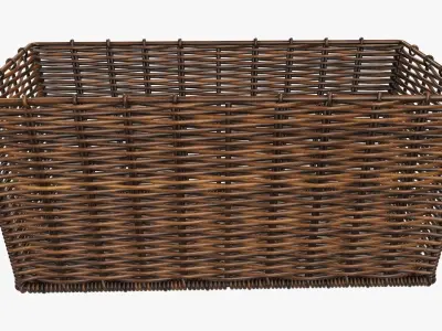Wicker basket rectangular 02 dark brown 3D model