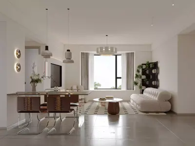 Modern living room dining room interior scenes 367 3D model