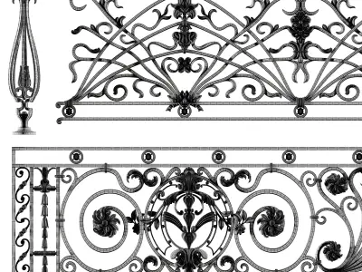 Decorative Wrought Iron Railing 3D Model  3D model