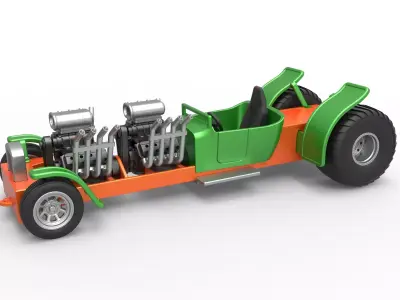 Pulling truck 2wd Hot rod with two V8 Scale 1 to 25 3D print model