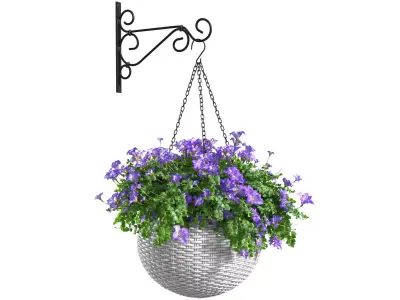 Hanging basket flowerpot rattan pot with flowers 3D model buy