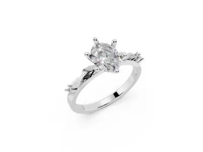 Oval Diamond Ring 3D Model with Side Diamonds 3D print model