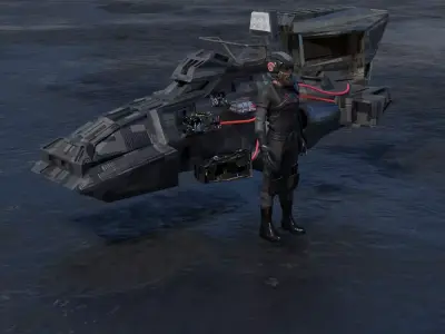 Low poly sci-fi vehicle  and a rigged character for Blender Free 3D model