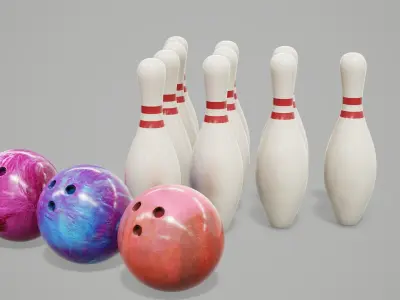 Bowling Balls and Pins Low-poly 3D model