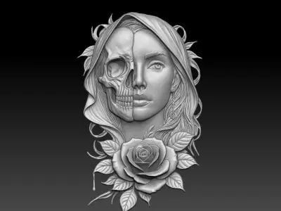 2 skull girl CNC Relief Model 3D print model