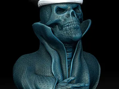 Wall-Lamp Skull  with a top hat as headgear and closed eyes 3D print model
