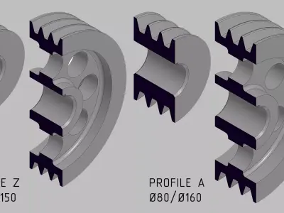 V-Belt Pulley Pack - 8 Pulleys for Z A B C Belt Profiles 3D print model