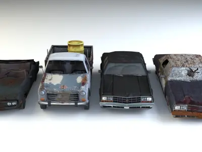 Old Rusty cars mini pack Low-poly 3D model