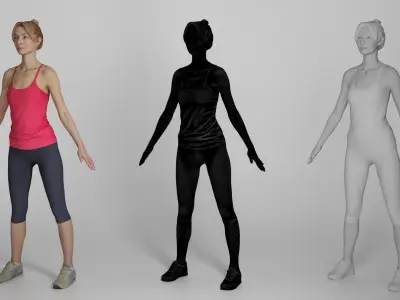 Slim sporty woman in A-pose 312 Low-poly 3D model