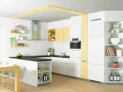 Decorated modern kitchen set with dining table 3D model