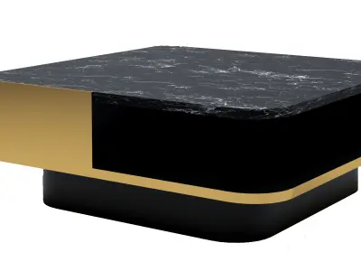 Vintage Black Marble and Gold Coffee Table with storage Free 3D model