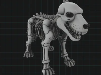 Cartoon Dog Skeleton Stylized Halloween Animal Bone Figure 3D print model