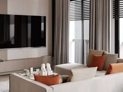 Livingroom and kichen modern minimalist 3D model