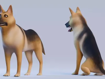 Low poly - Stylized dog - German Shepherd Low-poly 3D model