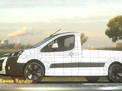 City Car 26 Utility Vehicles Van Pickup 1500 Type-D white  Low-poly 3D model