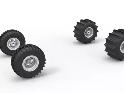Wheel Set of Uphill Sand Racing Dragster Scale 1 to 25 3D print model