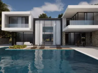 Modern Villa With a Pool  - Unreal Engine 5 and Blender 3D model