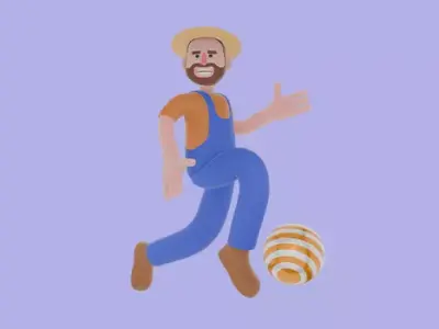 Stylized 3D Cartoon Farmer - Running Kick Pose 3D model