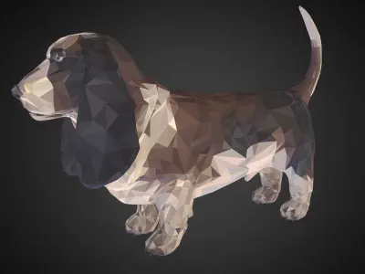 Dog Basset Hound Low Polygon Art Farm Animal Low-poly 3D model