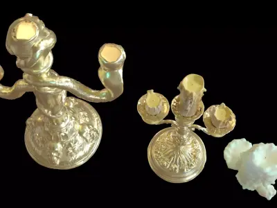 Ornate Gothic Candleholders and Melted Candle Props Pack Free 3D model