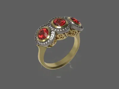 ring 3D print model emerald and diamond 3D print model