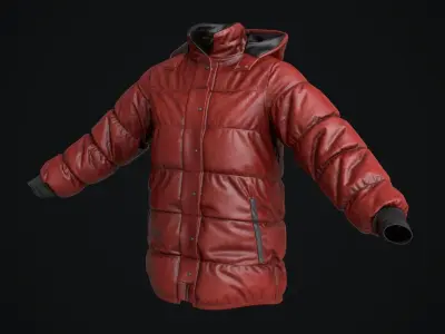 Red winter jacket Low-poly 3D model