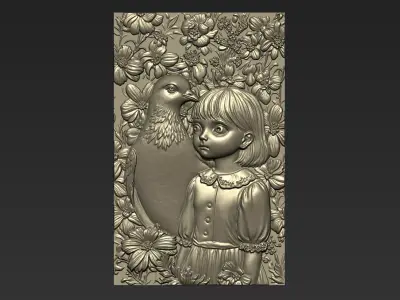 A Little Girl and Pigeon A66 3D print model