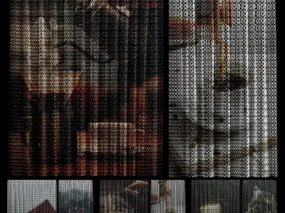 chain curtains and kitchen curtains 3D model