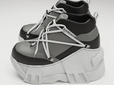 Sneakers Swear on platform Black Low-poly 3D model