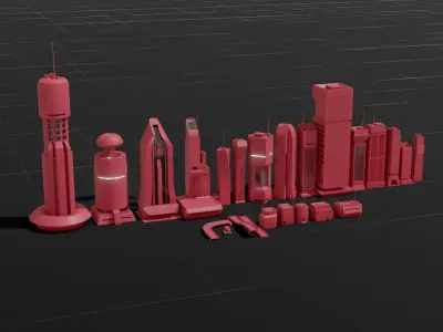 Lowpoly SciFi Kitbash set Low-poly 3D model