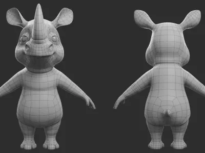 Rhino Cartoon Low-poly 3D model