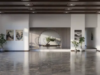 Modern Asian Style Living Room - Hipoly 3D Model 3D model