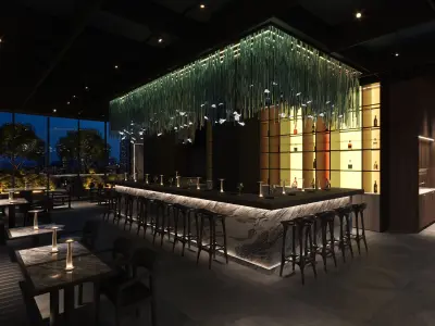 Luxury Restaurant Night Scene Black Interior 3ds Max Corona 3D model