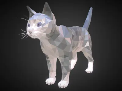 Cat White Animal Low Polygon Art Farm Animal Low-poly 3D model