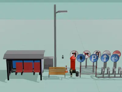 street Essentials set Low-poly 3D model