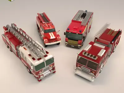 Low Poly Fire Truck Pack 3D Model Collection