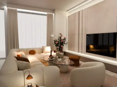 Modern Living Room Interior  Photorealistic ArchViz 3D Scene Low-poly 3D model