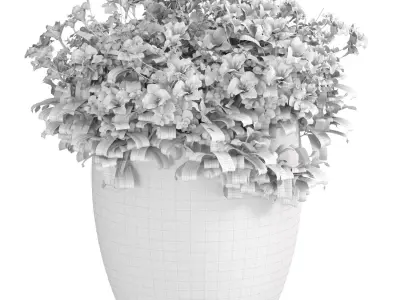 Flowers in a rattan garden pot for decoration in Provence style 3D model