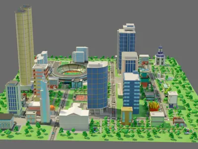 Cartoon city-1 Low-poly 3D model