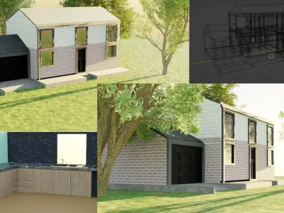 House with interior  Low-poly 3D model
