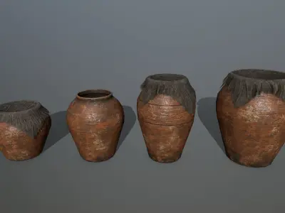 vase set clay pot Low-poly 3D model