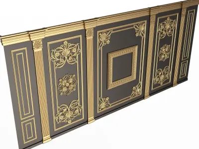 Boiserie Classic Wall with Mouldings 016 Black Low-poly 3D model