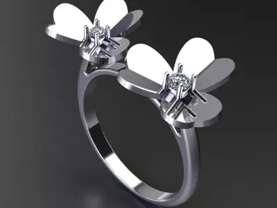 Delicate Double Butterfly Diamond Ring  3D File printing 3D print model