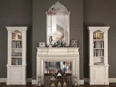 Fireplaces Collection fireplace with two vases and fire 3D model