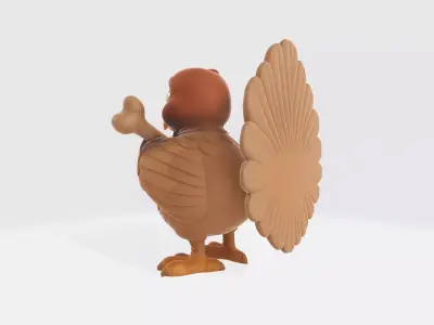 Cute Cartoon Turkey Holding Bone  3D Printable Thanksgiving 3D print model