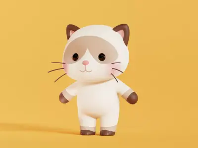 Cat Character Cartoon Siamese Chibi Kawaii  Low-poly 3D model