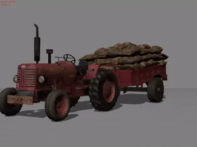 Tractor with bag Low-poly 3D model