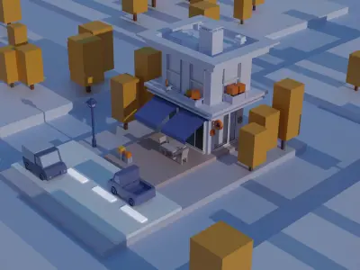Low Poly Stylized Building  Game Ready Asset Low-poly 3D model